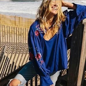 Free People‎ | Cutout Blouse Top Purple Embroidered Floral